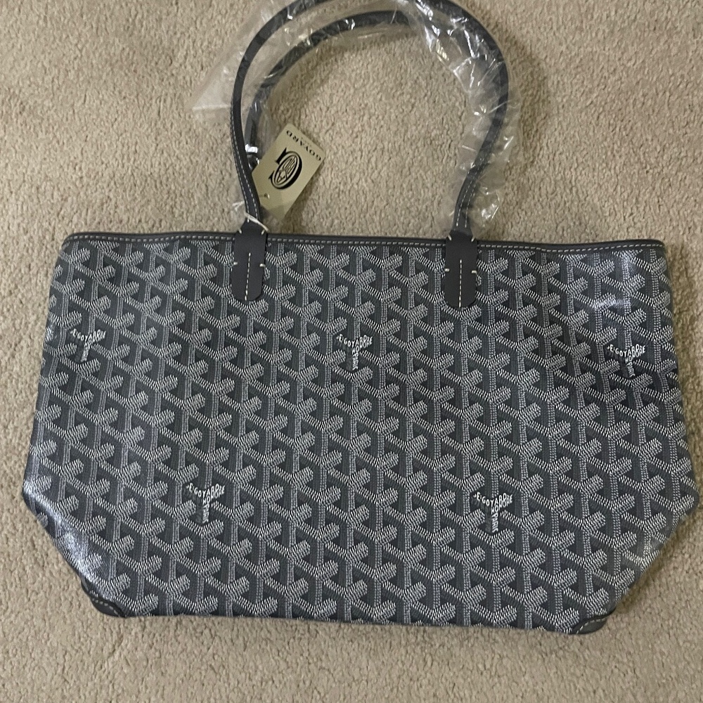 New Goyard Artois MM Small Grey Leather Canvas Zipped & Structured …